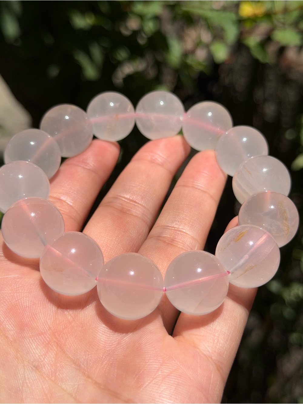 17mm stretchable‎ chunky rose quartz bracelet 1586